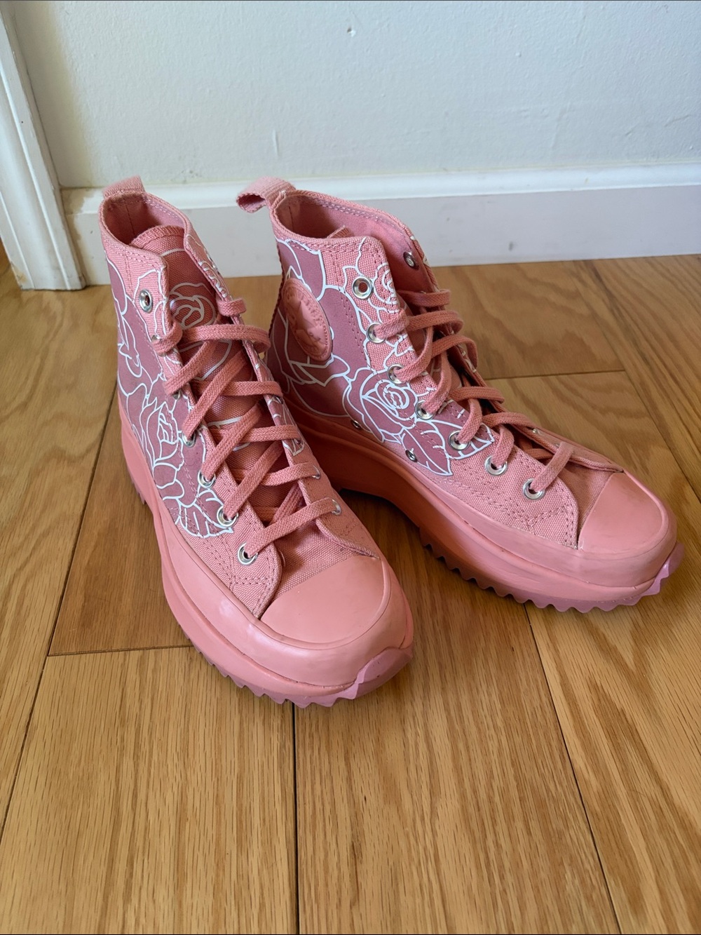 Converse Run Star Pink Floral High-Top Platform Sneakers